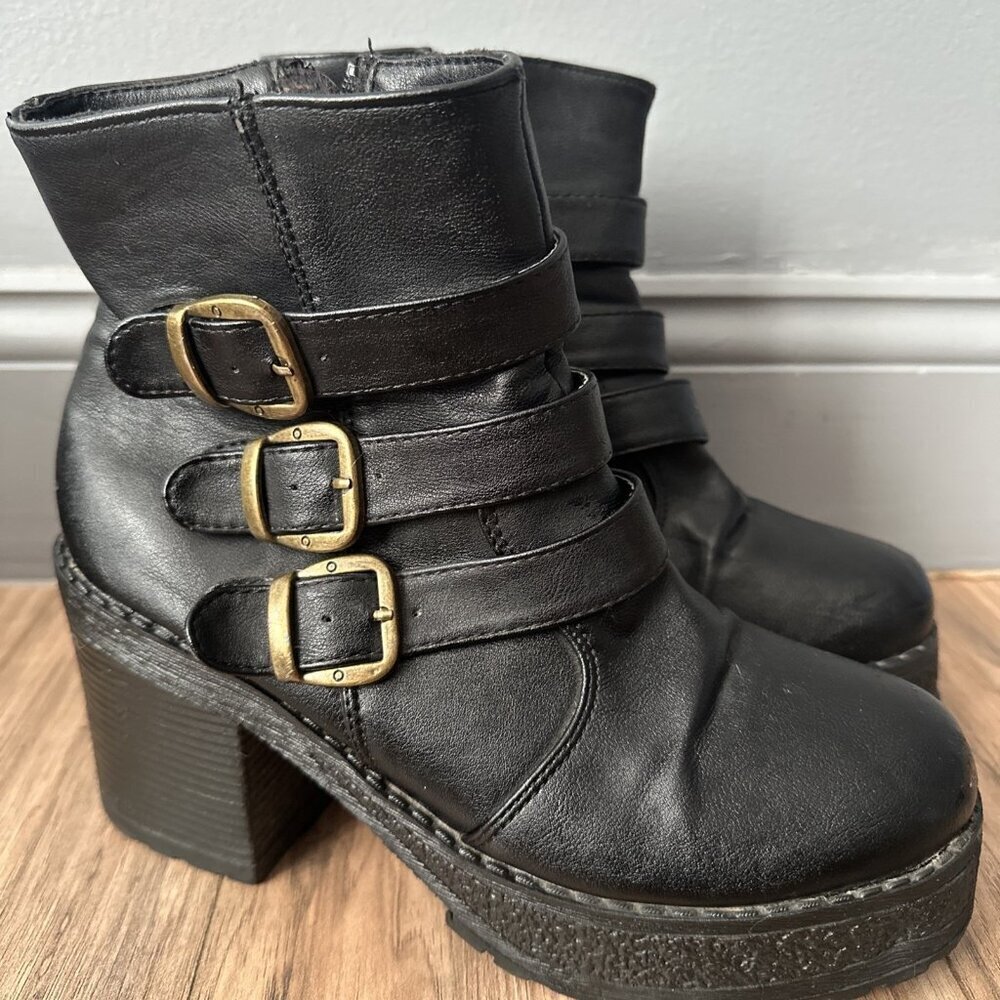 panama jack boots women heels leather black size 38 chunky Grunge Y2k Whimsigoth